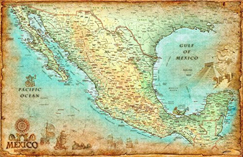 Antique Style MEXICO Wall Map *Laminated* Medium 36"x56" Beautiful - Wide World Maps & MORE! - Book - Wide World Maps & MORE! - Wide World Maps & MORE!