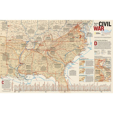 Battles of the Civil War - Tubed - 23"H x 36"W - Wide World Maps & MORE!