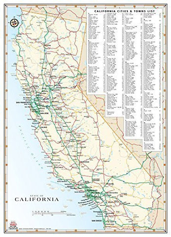 California Highways and Roads Wall Map Ready-to-Hang - Wide World Maps & MORE! - Map - Wide World Maps & MORE! - Wide World Maps & MORE!