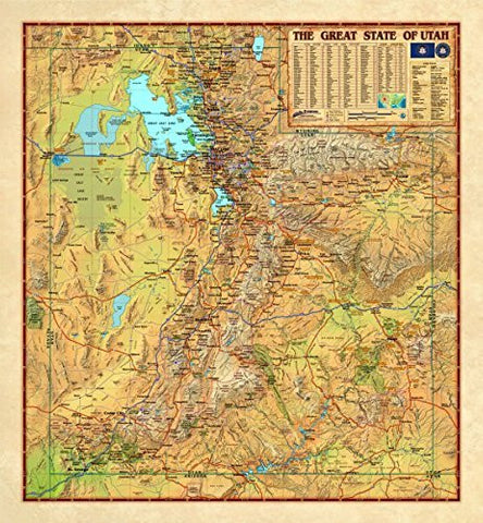 Decorative UTAH Wall Map *Laminated* LARGE 48"x52" Beautiful - Wide World Maps & MORE! - Book - Wide World Maps & MORE! - Wide World Maps & MORE!