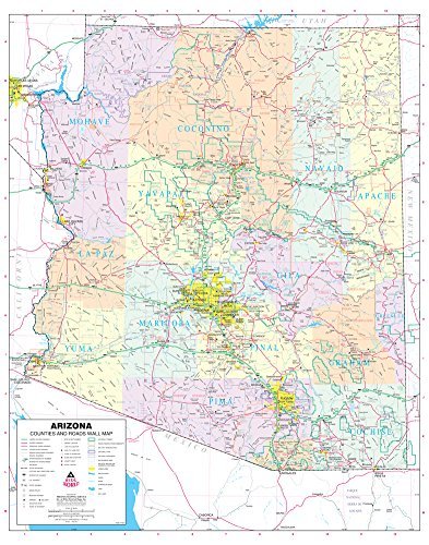 Arizona Counties and Roads Large Wall Map Dry Erase Laminated - Wide World Maps & MORE! - Map - Wide World Maps & MORE! - Wide World Maps & MORE!