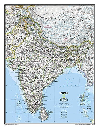 India Classic Political Wall Map - Gloss Laminated (23.5 × 30.25 inches) (National Geographic Reference Map) - Wide World Maps & MORE!