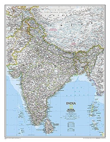 India Classic Political Wall Map - Gloss Laminated (23.5 × 30.25 inches) (National Geographic Reference Map) - Wide World Maps & MORE!