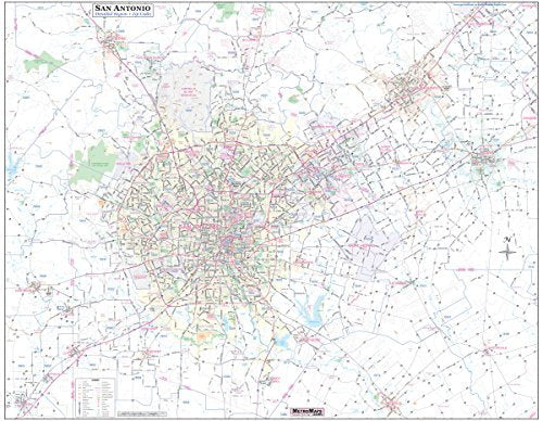 San Antonio / Greater Bexar County Laminated Wall Map LARGE 48"x61" with Zip Codes NEW! - Wide World Maps & MORE! - Map - Metro Maps - Wide World Maps & MORE!