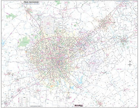 San Antonio / Greater Bexar County Laminated Wall Map LARGE 48"x61" with Zip Codes NEW! - Wide World Maps & MORE! - Map - Metro Maps - Wide World Maps & MORE!