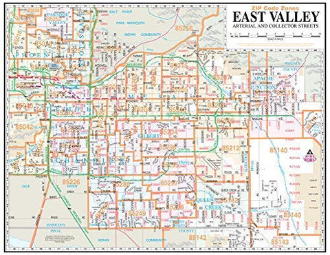 East Valley Arterial & Collector Streets Full-Size ZIP Code Zones Wall Map Dry-Erase Ready-to-Hang - Wide World Maps & MORE! - Map - Wide World Maps & MORE! - Wide World Maps & MORE!