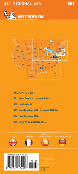 USA: New England, Hudson Valley (Michelin Map 581) - Wide World Maps & MORE!