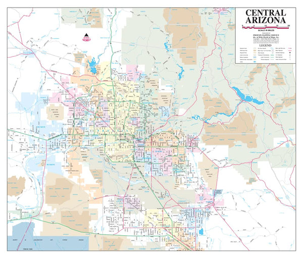 Central Arizona Full-Size Dry-Erase Ready-to-Hang - Wide World Maps & MORE!