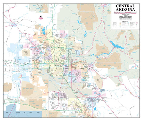 Central Arizona Full-Size Dry-Erase Laminated - Wide World Maps & MORE!
