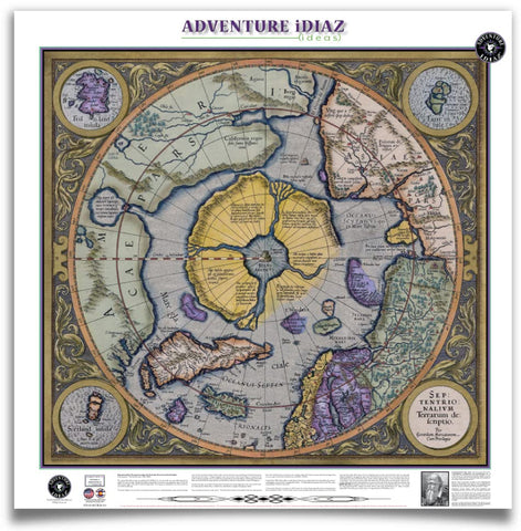 Mercator's Arctic Map (Septentrionalium Terrarum Descriptio) 1595 (Flat Earth Map) Ready-to-Hang - Wide World Maps & MORE!