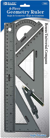 Geometry Ruler Combination Sets w/ Compass (5-Piece) - Wide World Maps & MORE!