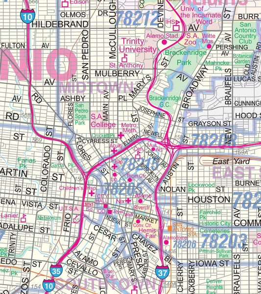 San Antonio / Greater Bexar County Laminated Wall Map LARGE 48"x61" with Zip Codes NEW! - Wide World Maps & MORE! - Map - Metro Maps - Wide World Maps & MORE!