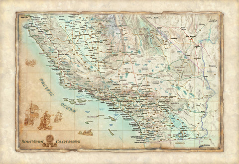 Antiqued Southern California Jumbo-Size Wall Mural - Wide World Maps & MORE! - Map - CompArt Maps - Wide World Maps & MORE!