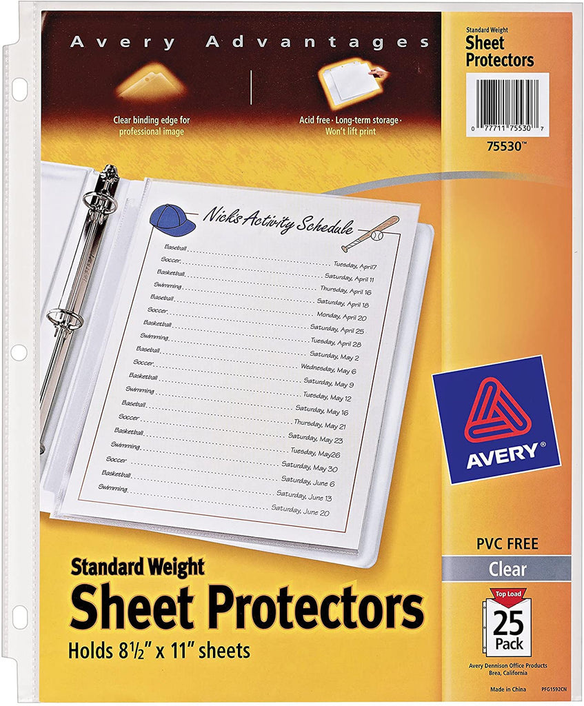 Avery 75530 Clear Standard Weight Reference Sheet Protectors 25 Count - Wide World Maps & MORE! - Wireless - Avery - Wide World Maps & MORE!