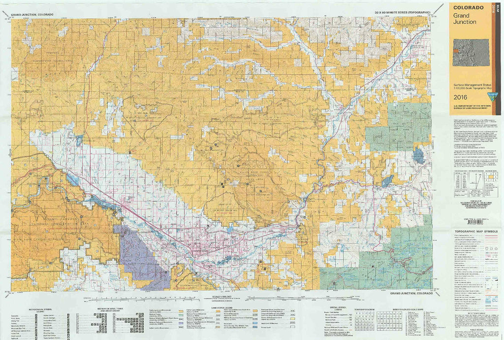 Colorado: Grand Junction : 1:100,000-scale topographic map : 30 x 60 minute series (topographic) (Surface management status, mineral management status) - Wide World Maps & MORE!