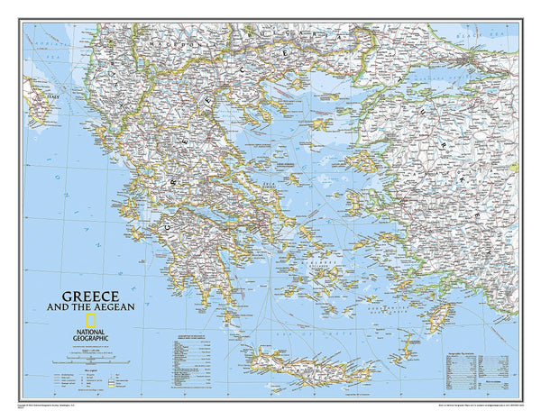 Greece and the Aegean Classic Wall Map (30.25 × 23.5 inches) (National Geographic Reference Map) - Wide World Maps & MORE!