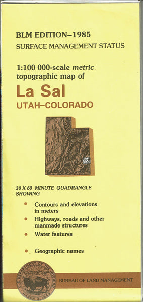 Surface Management 1:100,000-Scale Metric Topographic Map of La Sal, Utah-Colorado - Wide World Maps & MORE!