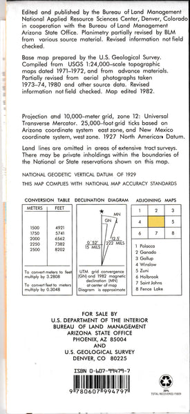 Sanders (Arizona 1:100,000 Scale Topo Map) BLM Surface Management 60×30 Minute Quad - Wide World Maps & MORE!