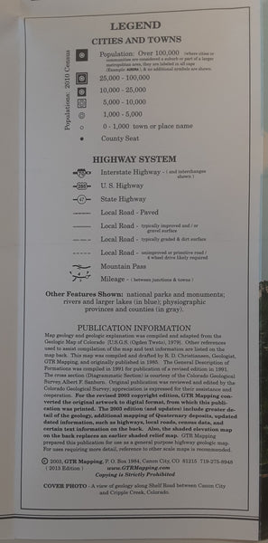 Colorado Geologic Highway Map and Shaded Elevation Map with 14,000 Foot Peaks, Selected Mining Districts, & Dinosaur Localities - Wide World Maps & MORE!